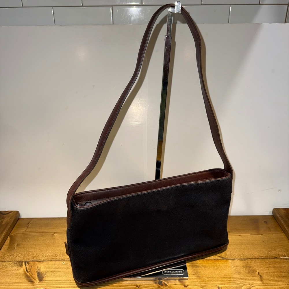 Vintage 1999 Coach 6136 Greenwich Twill Small Zip Tote Shoulder Bag Black USA